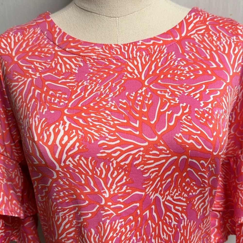 La Mer Luxe Pink & Orange Coral‎ Print Top Size XS